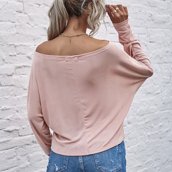 Pink off shoulder solid dolman sleeve top classic - Picture 6 of 15